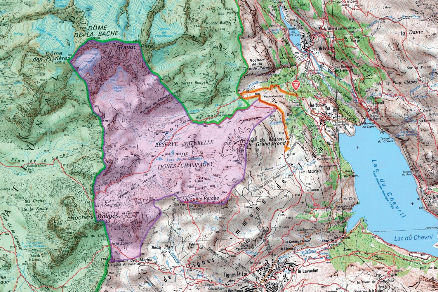 Carte de la Réserve naturelle de Tignes-Champagny