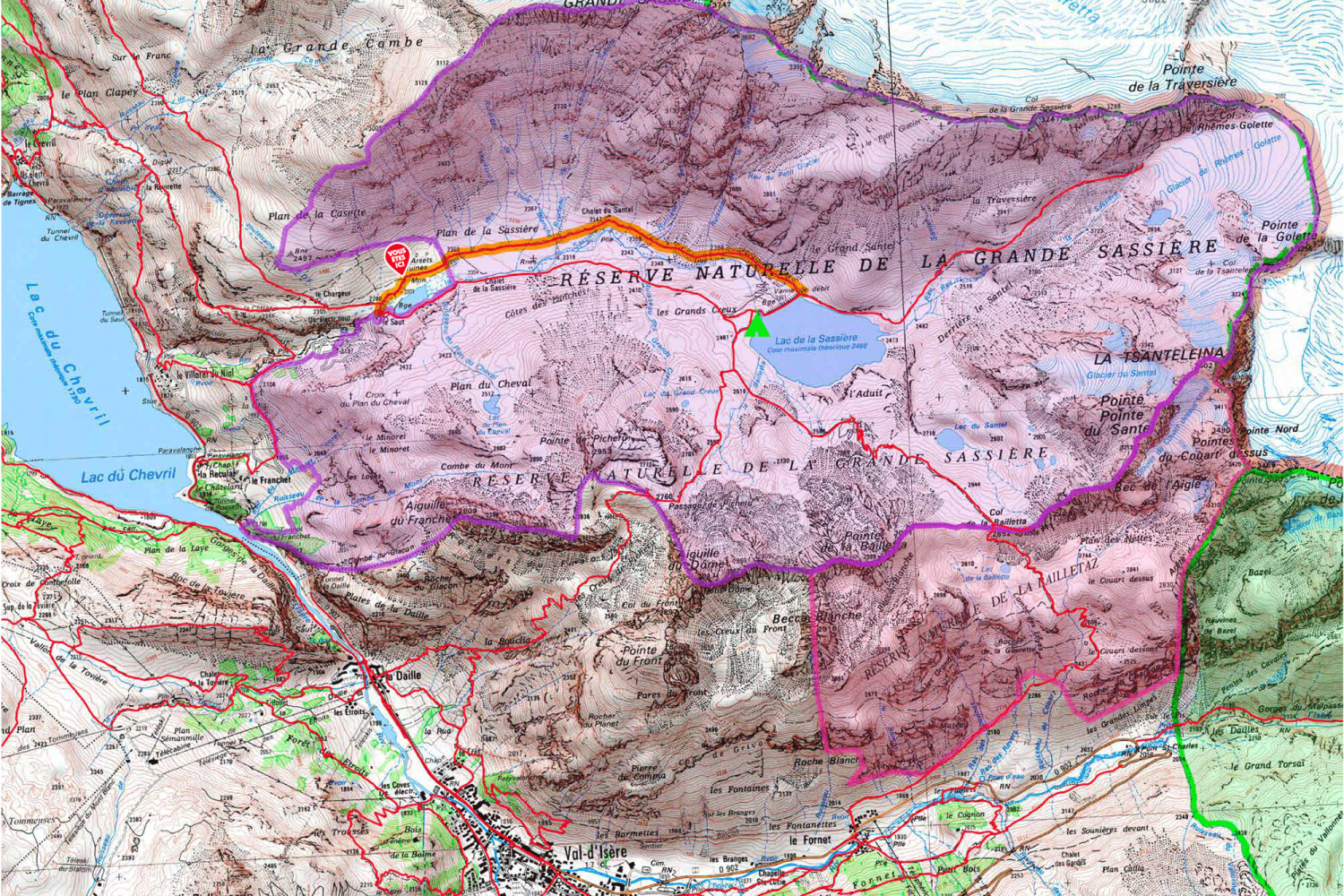 Carte de la Réserve naturelle de la Grande Sassière